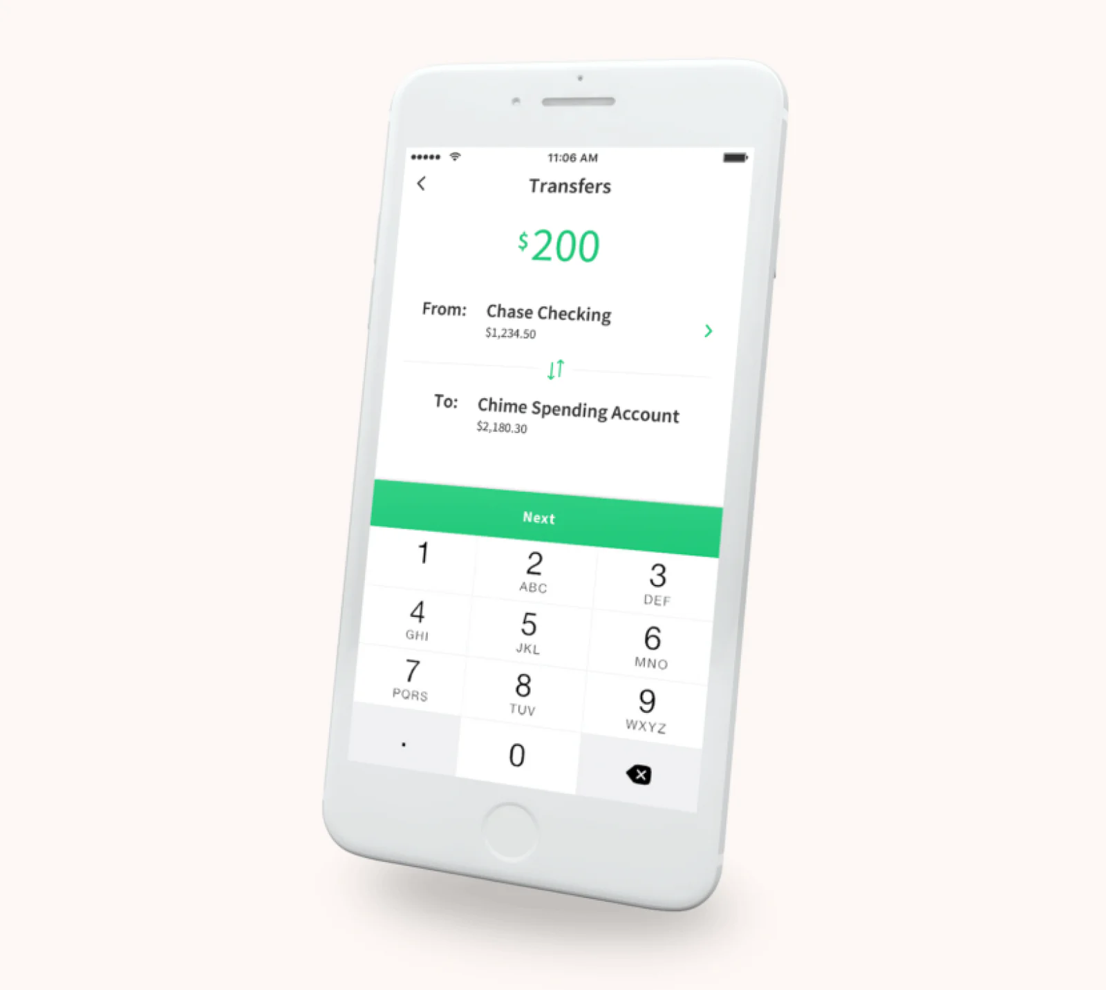 chime mobile app UI showing secure money transfer to another account chime mobile app UI showing secure money transfer to another account